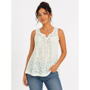 EXPRESS Women's Top Mint Green Lace Studded Floral Sheer Split Vintage Cottage M